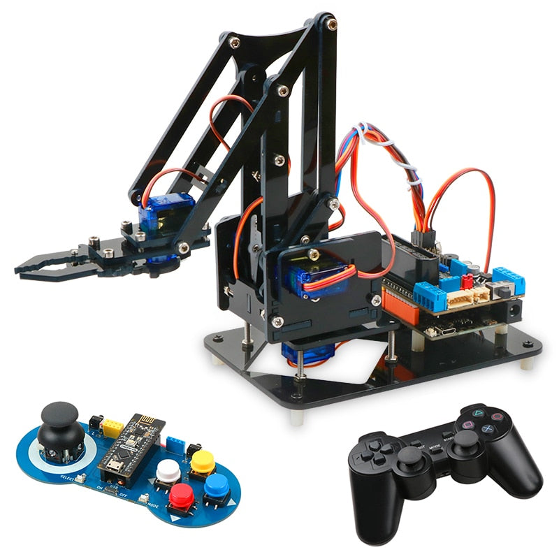 4DOF DIY Robot Arm Kit Educational Robotics Claw Set Mechanical Arm for Arduino R3,PS2/2.4G Wireless Control,Scracth Programming