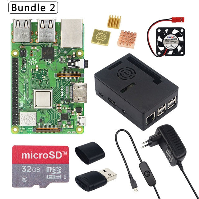 Raspberry Pi 3 Model B + ABS Case + 32GB SD Card + Power Adapter + Heatsinks + Optional 3.5 inch Touchscreen or HDMI for RPI 3B+