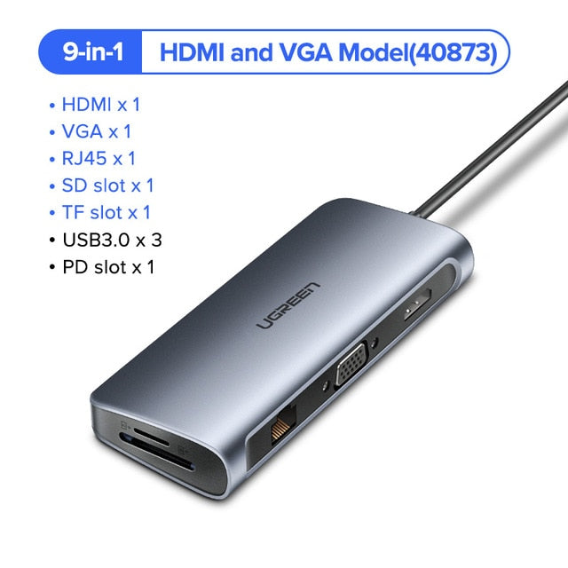 UGREEN USB HUB C HUB HDMI Adapter 10 in 1 USB C to USB 3.0 Dock for MacBook Pro Accessories USB-C Type C 3.1 Splitter USB C HUB