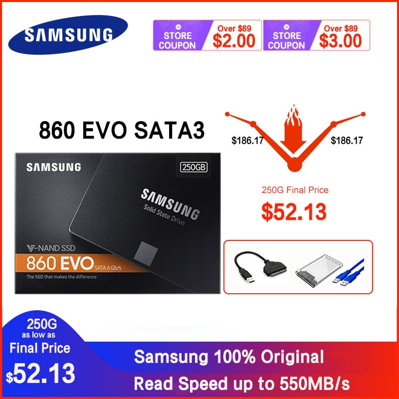 SAMSUNG SSD 860 EVO 250GB 500GB Internal Solid State Disk HDD Hard Drive SATA3 2.5 250 GB 1TB inch Laptop Desktop PC TLC disco d