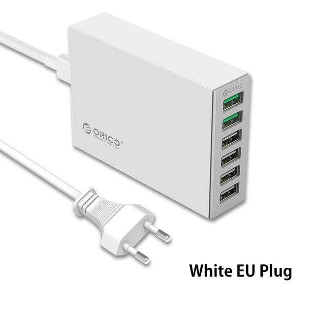 ORICO 6 Ports Desktop Charger QC2.0 Fast Mobile Phone USB Adapter  for Samsung Huawei Xiaomi LG iPhone EU/US/UK/AU Plug
